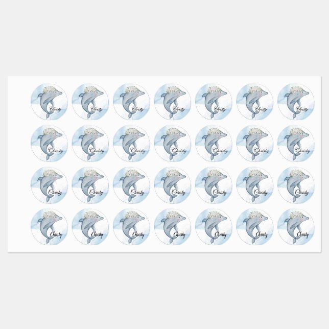 Personalized Watercolor Dolphins Labels (Sheet)