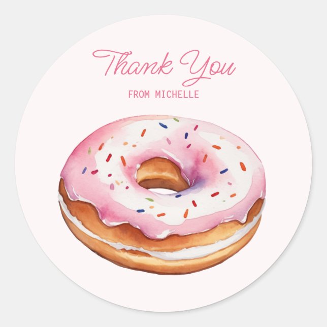 Personalized Watercolor Donut  Classic Round Sticker (Front)