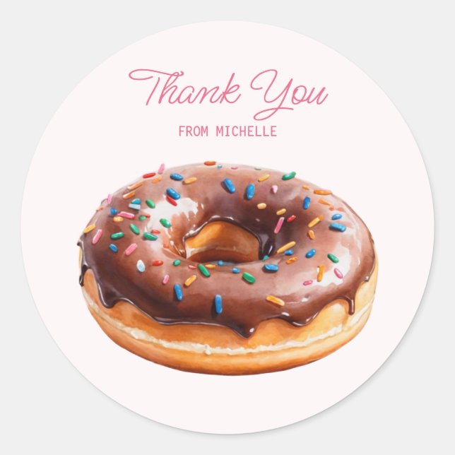 Personalized Watercolor Donut  Classic Round Sticker (Front)