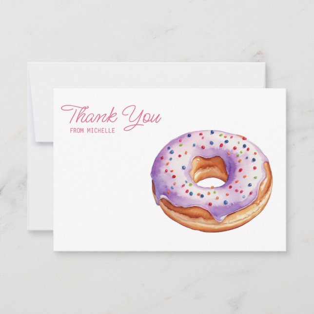 Personalized Watercolor Donut Thank You Cards      (Front)