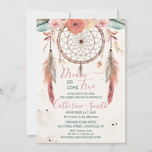 Personalized Watercolor Dreamcatcher Baby Shower  Invitation (Front)