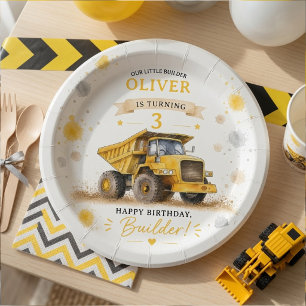 Personalized Watercolor Dump Truck Birthday Paper Plates