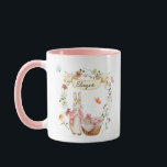 Personalized Watercolor Easter Bunny and Flowers Mug<br><div class="desc">Personalized Watercolor Easter Bunny and Flowers Mug</div>