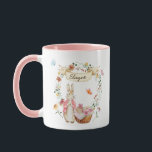 Personalized Watercolor Easter Bunny and Flowers Mug<br><div class="desc">Personalized Watercolor Easter Bunny and Flowers Mug</div>