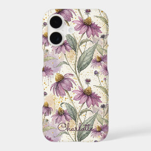 Personalized Watercolor Echinacea Purple & Gold iPhone 17 Case