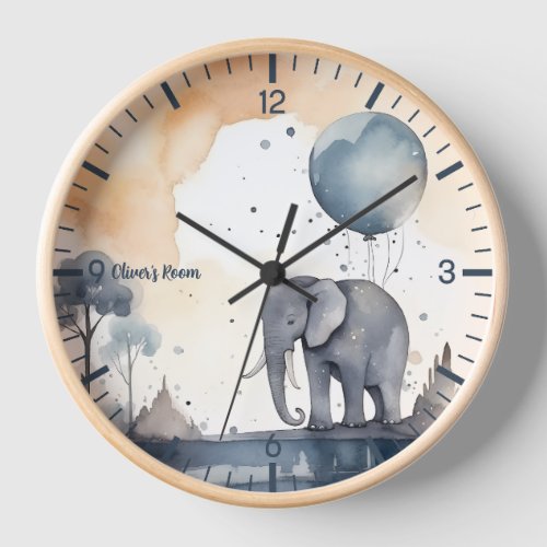 Personalized watercolor Elephant clock