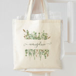 Personalized Watercolor Eucalyptus Greenery Pretty Tote Bag<br><div class="desc">Lovely green hand painted watercolor eucalyptus greenery illustration with faux gold glitter accents. Easily personalize with your custom handwritten script name or any text.</div>