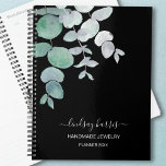 Personalized Watercolor Eucalyptus Jeweler 2025 Planner<br><div class="desc">This unique planner is decorated with watercolor eucalyptus leaves on a black background. 
Easily customizable.
Original Watercolor © Michele Davies.</div>