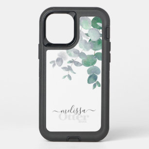 Personalized Watercolor Eucalyptus OtterBox Defender iPhone 12 Case