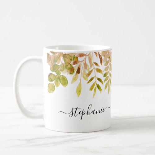 Personalized Watercolor Fall Autumn Foliage Coffee Mug