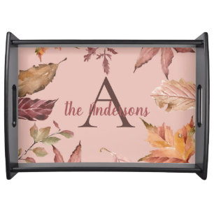 Personalized Watercolor Fall Leaves Serving Tray