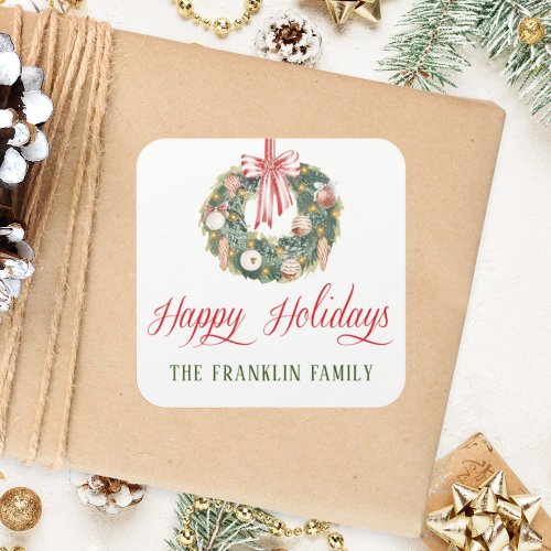 Personalized Watercolor Festive Christmas Gift Square Sticker