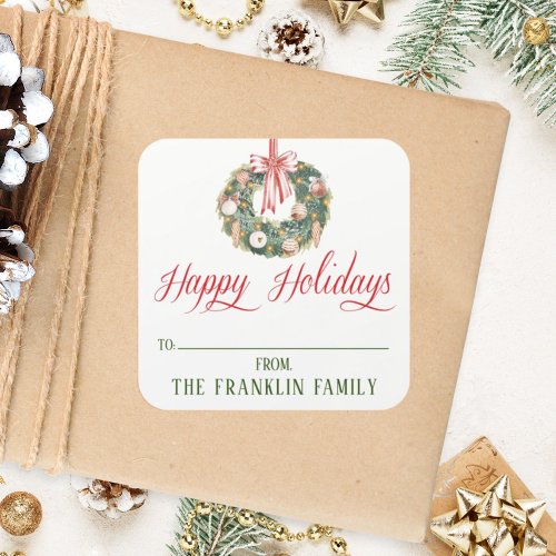 Personalized Watercolor Festive Christmas Gift Square Sticker