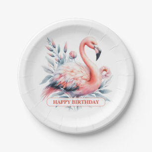 Personalized Watercolor Flamingo Birthday Paper Plates