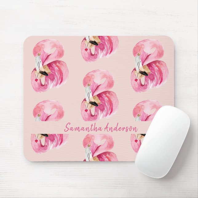 Personalized Watercolor Flamingo  Mouse Pad (With Mouse)