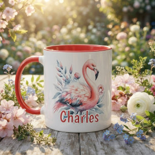 Personalized Watercolor Flamingo Mug