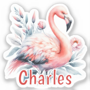 Personalized Watercolor Flamingo Sticker