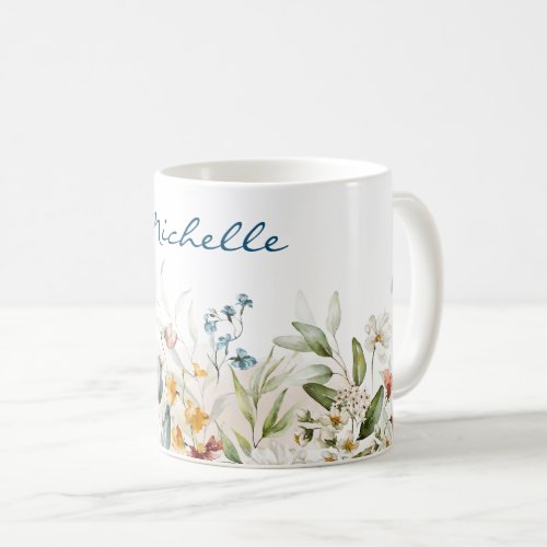 Personalized Watercolor Floral 11 oz Classic Coffee Mug