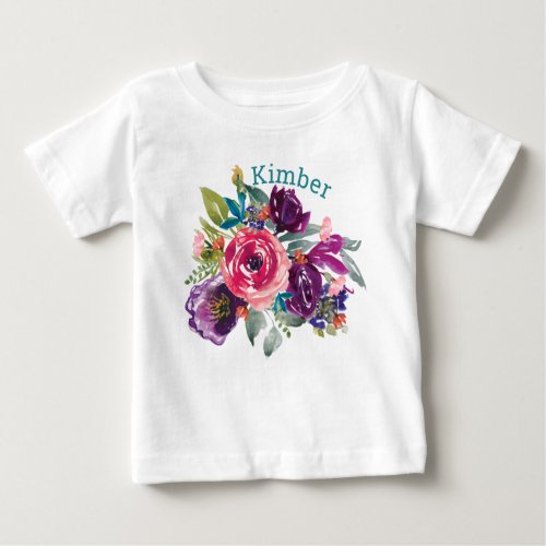 Personalized Watercolor Floral Baby T_Shirt
