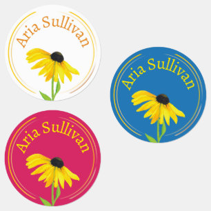 Personalized watercolor floral Black-Eyed Susan Kids' Labels