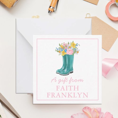 Personalized Watercolor Floral Boot Gift Enclosure Note Card