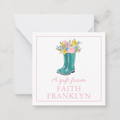 Personalized Watercolor Floral Boot Gift Enclosure Note Card