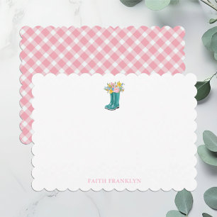 Personalized Watercolor Floral Boot Note Card