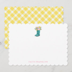 Personalized Watercolor Floral Boot Note Card