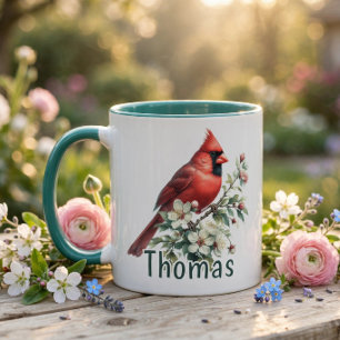 Personalized Watercolor Floral Cardinal Mug