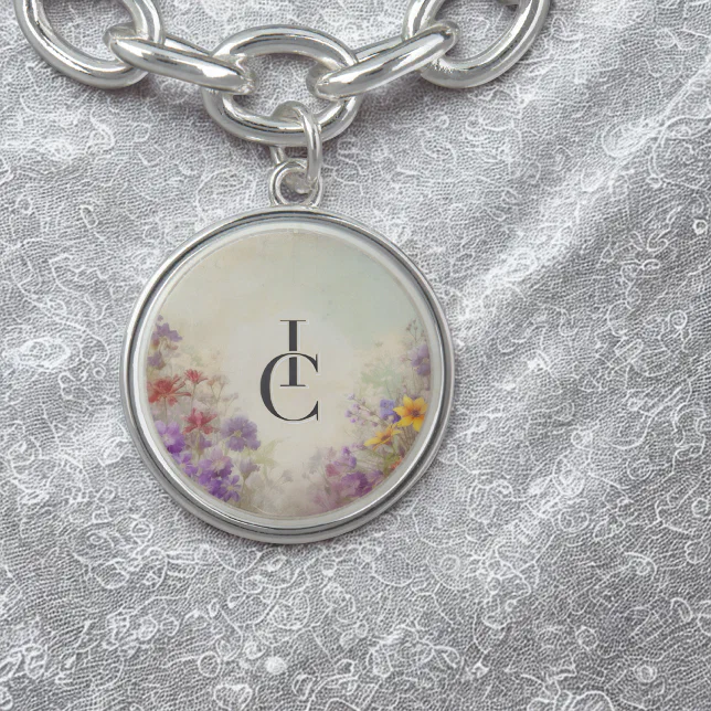 Personalized Watercolor Floral Charm Bracelet
