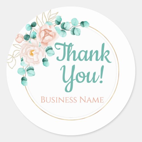 Personalized Watercolor Floral Circle Thank You Classic Round Sticker