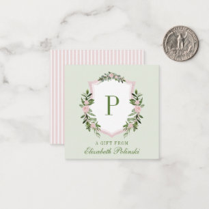 Personalized Watercolor Floral Crest Initial Gift Note Card