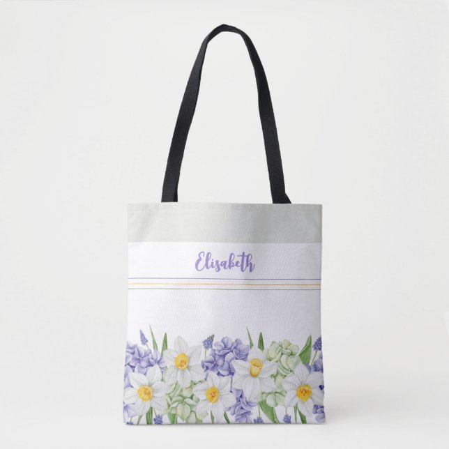 Personalized Watercolor Floral - Custom Name  Tote Bag (Front)