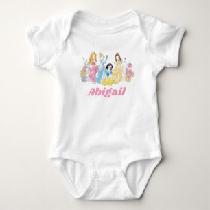 Personalized Watercolor Floral Disney Princess Baby Bodysuit