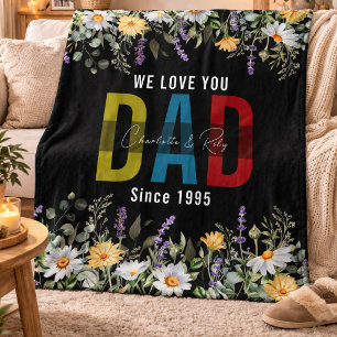 Personalized Watercolor Floral Father’s Day Fleece Blanket