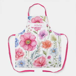 Personalized Watercolor Floral Flower Apron