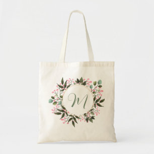 Personalized Watercolor Floral Greenery Wreath Tote Bag