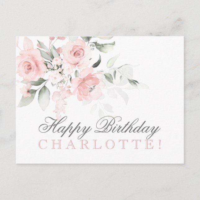 PERSONALIZED Watercolor Floral HAPPY BIRTHDAY Postcard (Front)