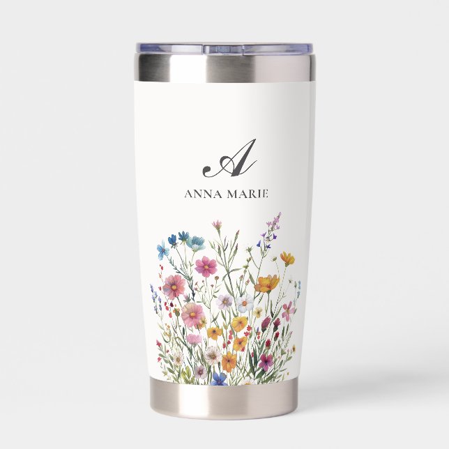 Personalized Watercolor Floral Insulated Tumbler (Back)