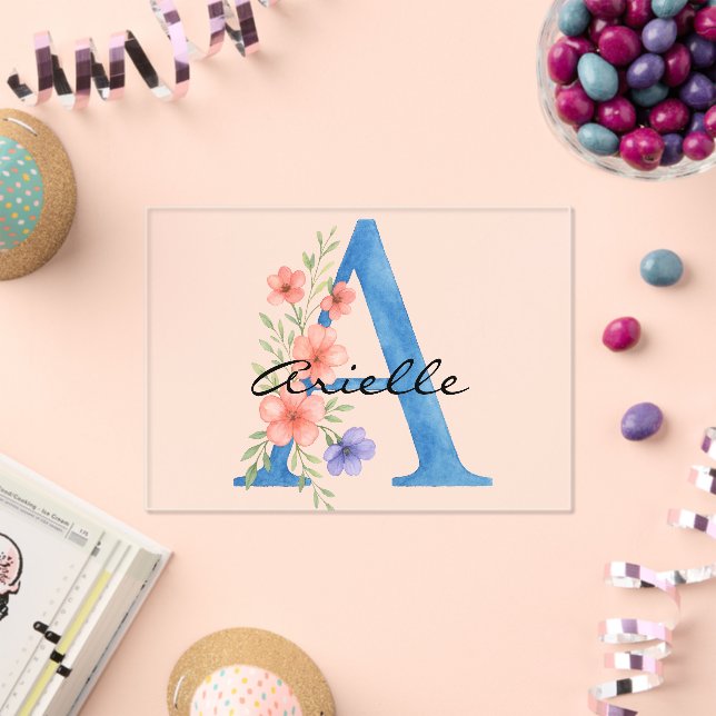 Personalized Watercolor Floral Letter A monogram Acrylic Invitations (Insitu (Celebration))