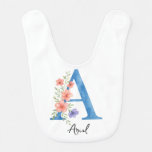 Personalized Watercolor Floral Letter A – Monogram Baby Bib