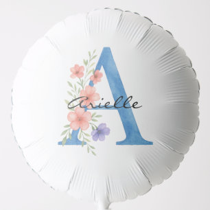 Personalized Watercolor Floral Letter A monogram Balloon