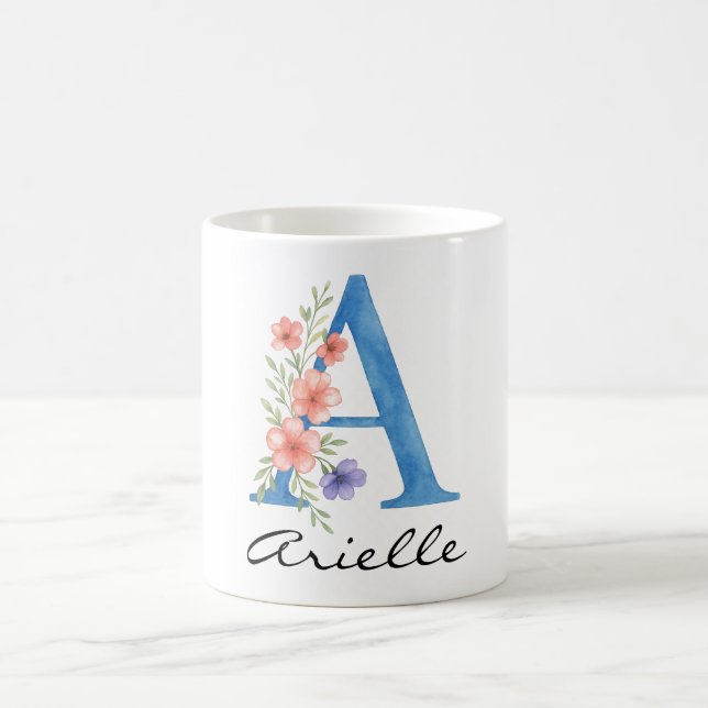 Personalized Watercolor Floral Letter A monogram Coffee Mug (Center)