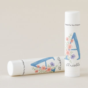 Personalized Watercolor Floral Letter A monogram Lip Balm