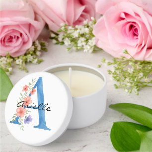 Personalized Watercolor Floral Letter A monogram Mini Candle Favors