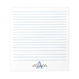 Personalized Watercolor Floral Letter A monogram Notepad