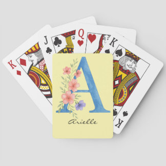 Personalized Watercolor Floral Letter A monogram Poker Cards