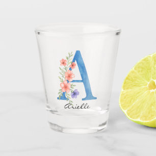 Personalized Watercolor Floral Letter A monogram Shot Glass