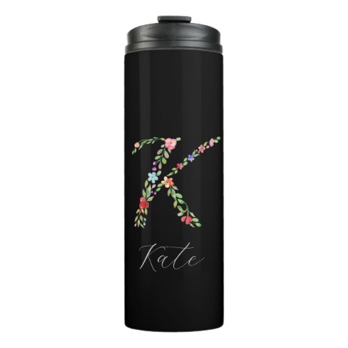 Personalized Watercolor Floral Monogram Letter K Thermal Tumbler