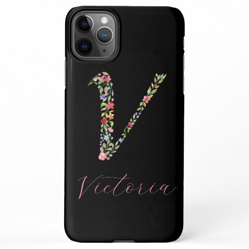Personalized Watercolor Floral Monogram Letter V iPhone 11Pro Max Case